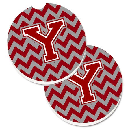 Carolines Treasures Letter Y Chevron Maroon and White Set of 2 Cup Holder Car Coaster CJ1049-YCARC